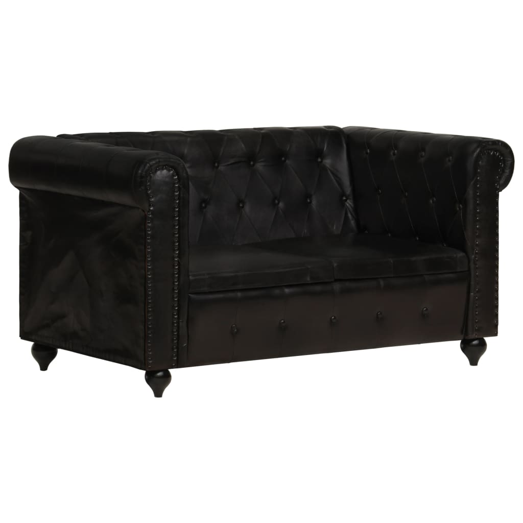Tweezitsbank Chesterfield-stijl echt leer zwart is nu te koop bij PeponiXL, paradijselijk wonen!