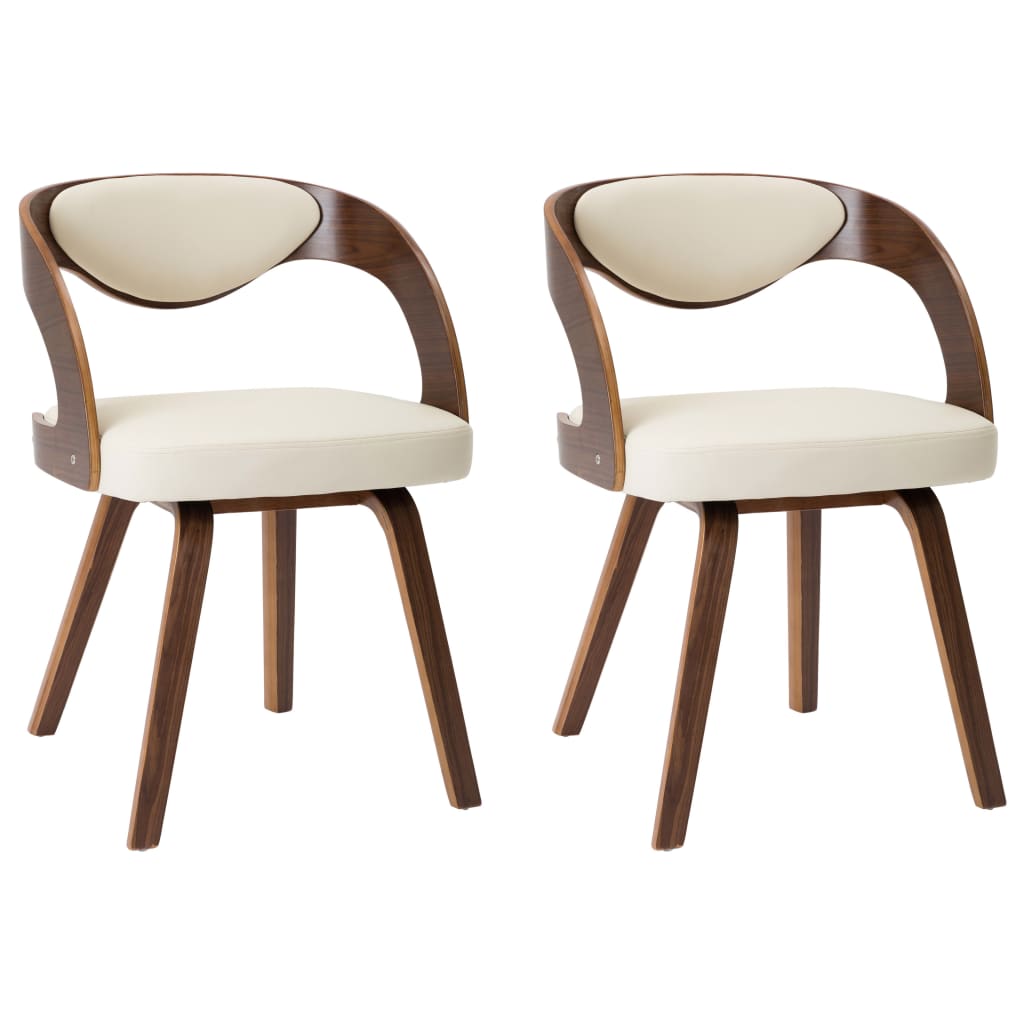 Eetkamerstoelen 2 st gebogen hout en kunstleer crèmekleurig is nu te koop bij PeponiXL, paradijselijk wonen!