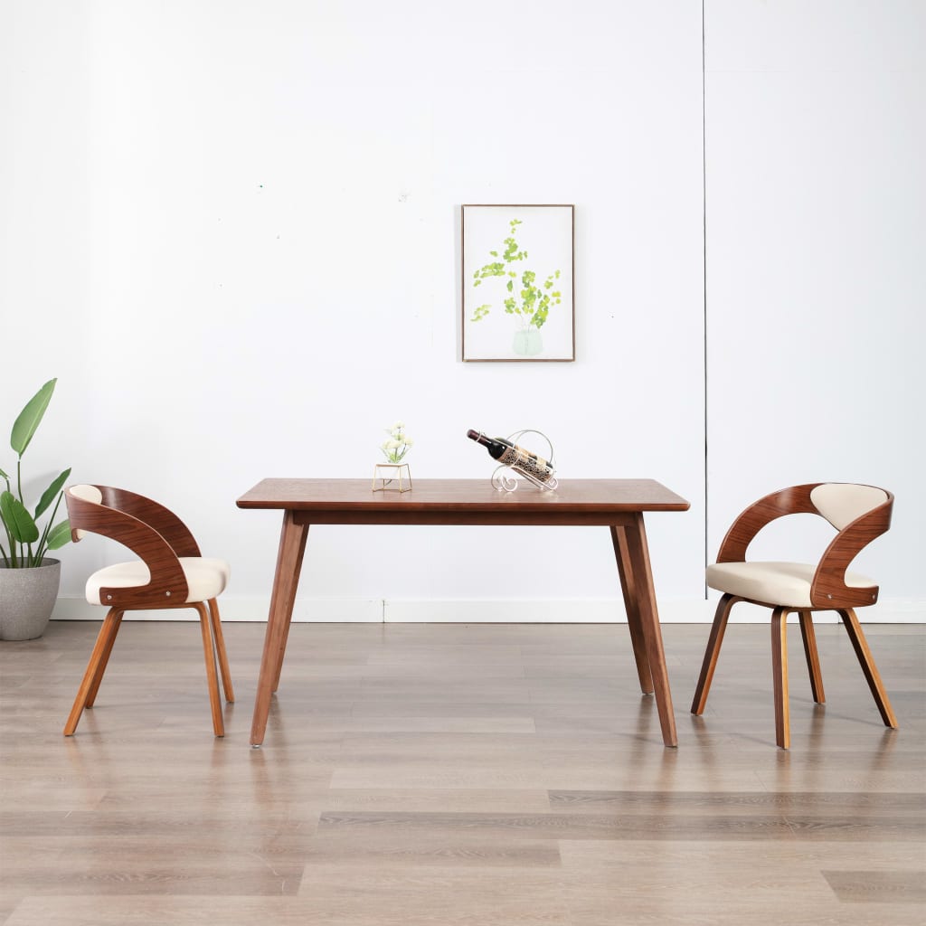 Eetkamerstoelen 2 st gebogen hout en kunstleer crèmekleurig is nu te koop bij PeponiXL, paradijselijk wonen!