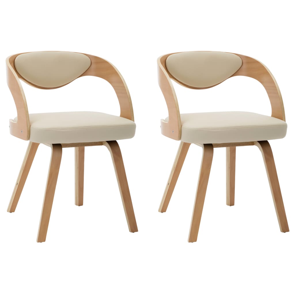 Eetkamerstoelen 2 st gebogen hout en kunstleer crèmekleurig is nu te koop bij PeponiXL, paradijselijk wonen!
