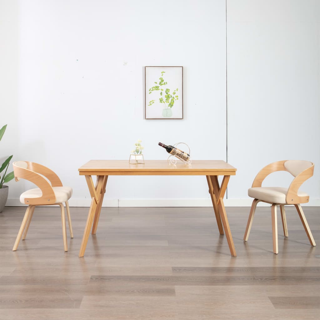 Eetkamerstoelen 2 st gebogen hout en kunstleer crèmekleurig is nu te koop bij PeponiXL, paradijselijk wonen!