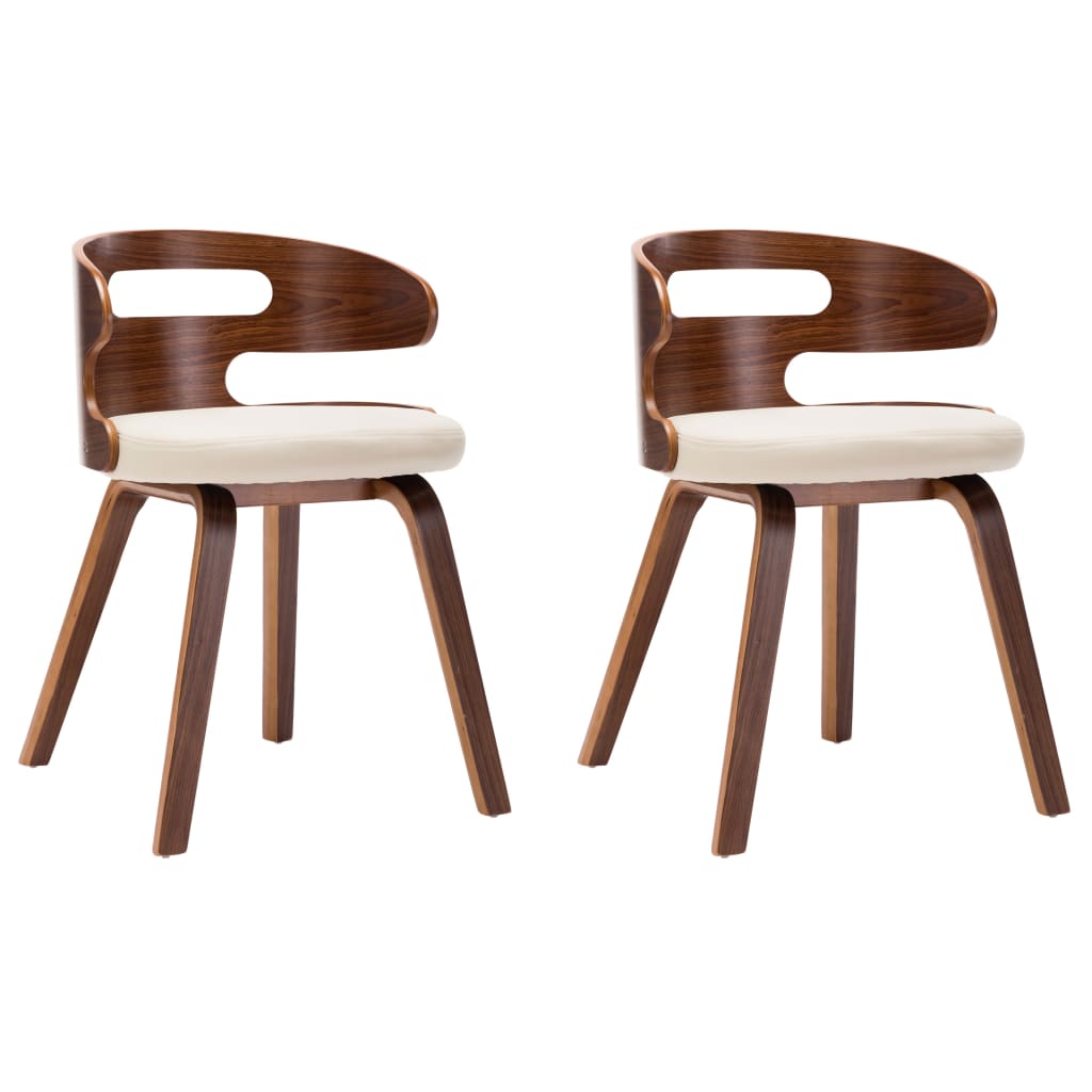 Eetkamerstoelen 2 st gebogen hout en kunstleer crèmekleurig is nu te koop bij PeponiXL, paradijselijk wonen!