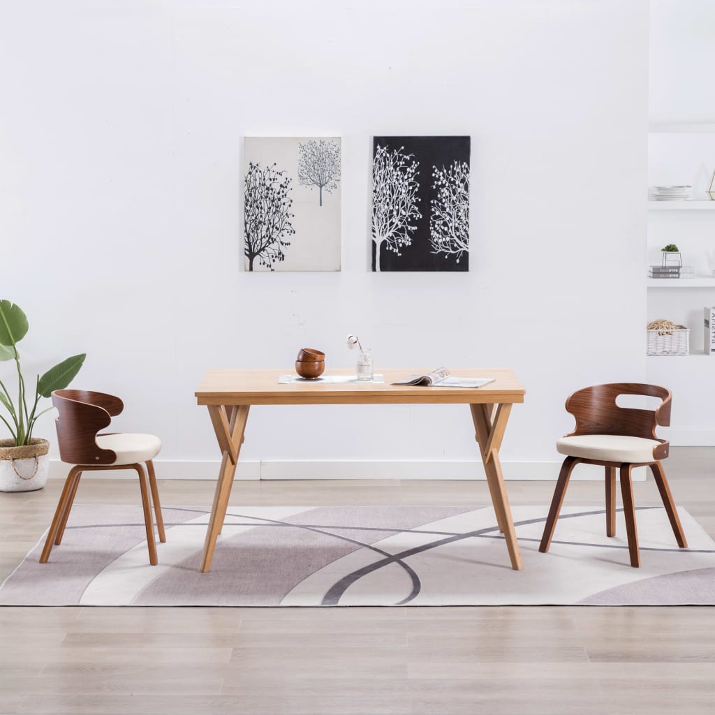 Eetkamerstoelen 2 st gebogen hout en kunstleer crèmekleurig is nu te koop bij PeponiXL, paradijselijk wonen!
