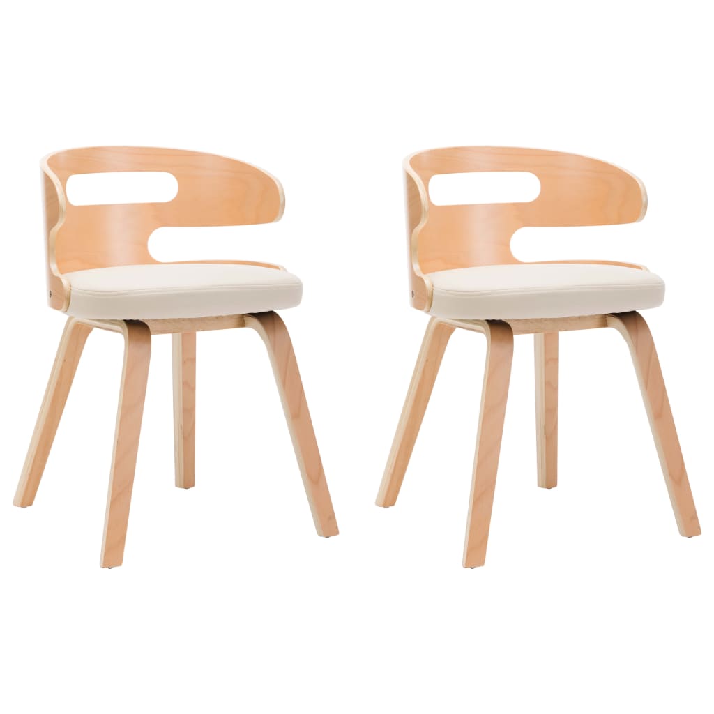 Eetkamerstoelen 2 st gebogen hout en kunstleer crèmekleurig is nu te koop bij PeponiXL, paradijselijk wonen!