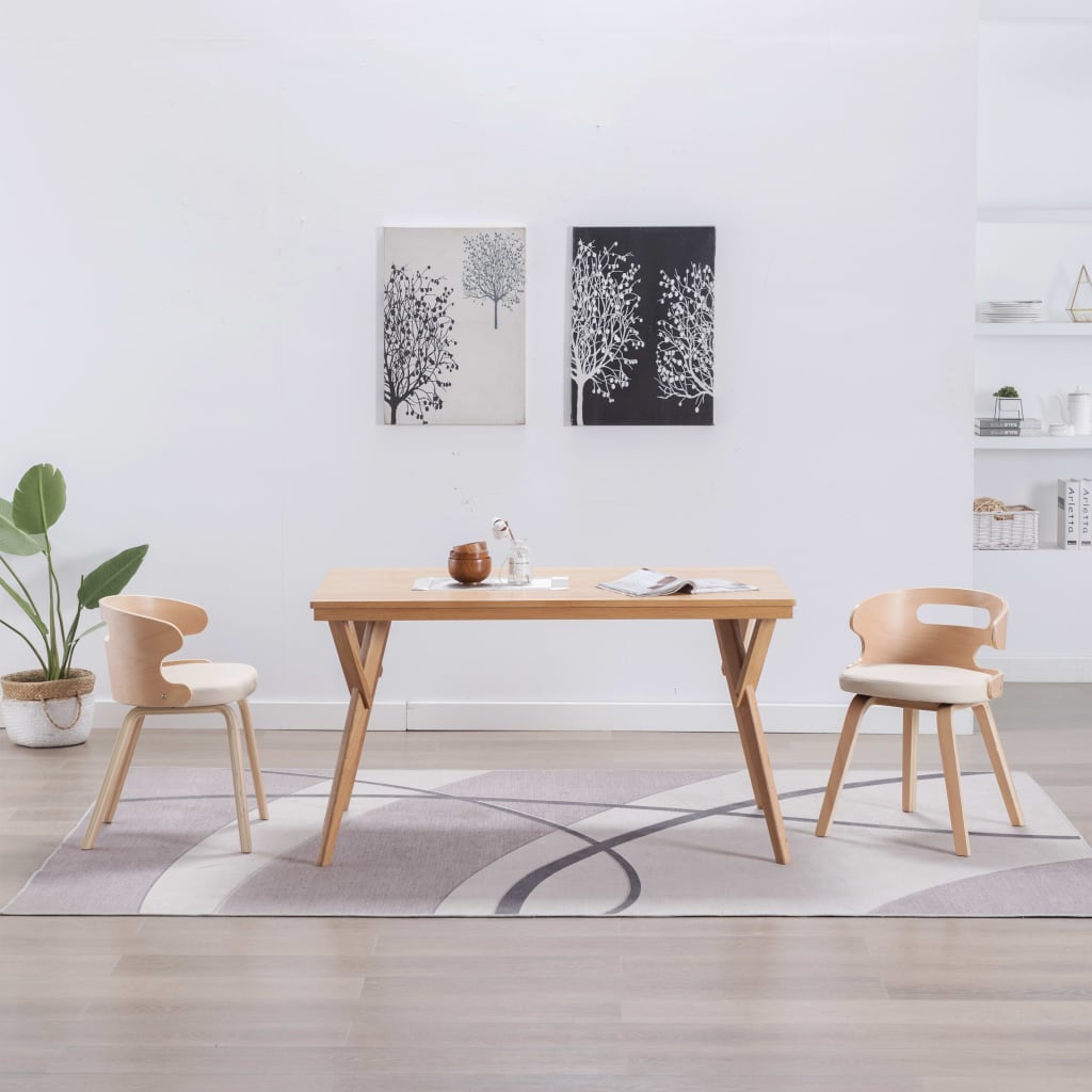 Eetkamerstoelen 2 st gebogen hout en kunstleer crèmekleurig is nu te koop bij PeponiXL, paradijselijk wonen!
