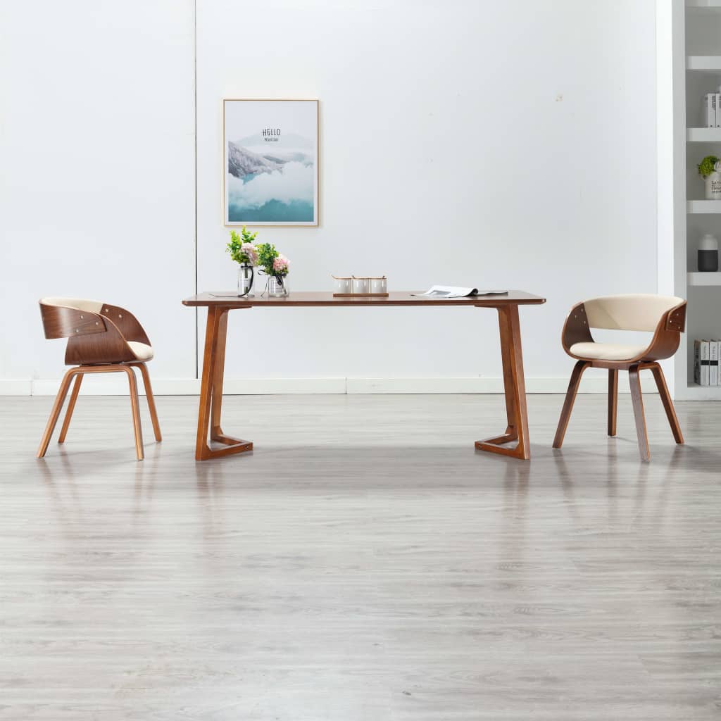 Eetkamerstoel gebogen hout en kunstleer crèmekleurig is nu te koop bij PeponiXL, paradijselijk wonen!