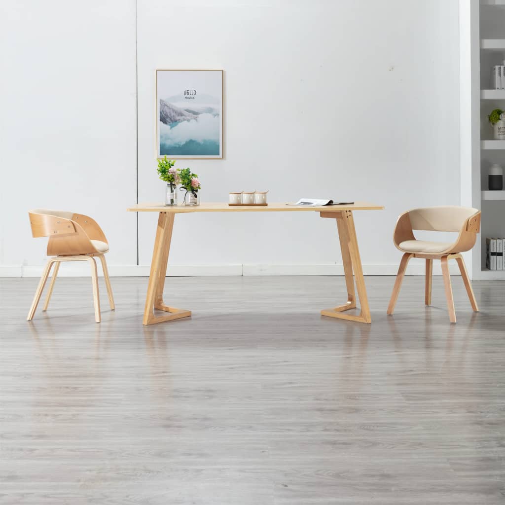 Eetkamerstoel gebogen hout en kunstleer crèmekleurig is nu te koop bij PeponiXL, paradijselijk wonen!