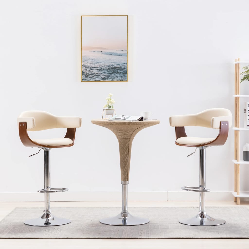 Barkrukken 2 st gebogen hout en kunstleer crèmekleurig is nu te koop bij PeponiXL, paradijselijk wonen!