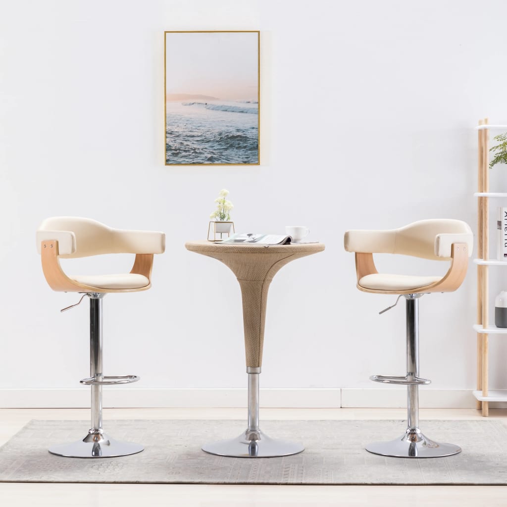 Barkrukken 2 st gebogen hout en kunstleer crèmekleurig is nu te koop bij PeponiXL, paradijselijk wonen!