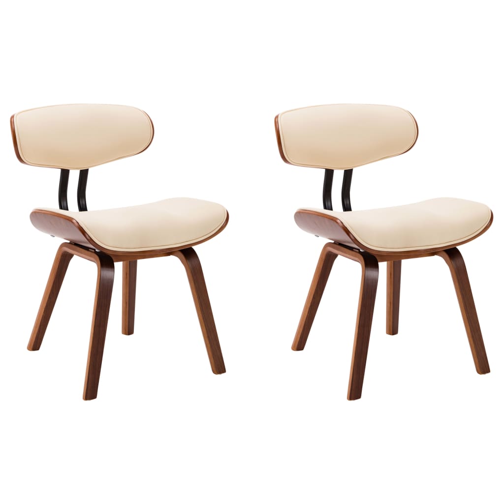 Eetkamerstoelen 2 st gebogen hout en kunstleer crèmekleurig is nu te koop bij PeponiXL, paradijselijk wonen!