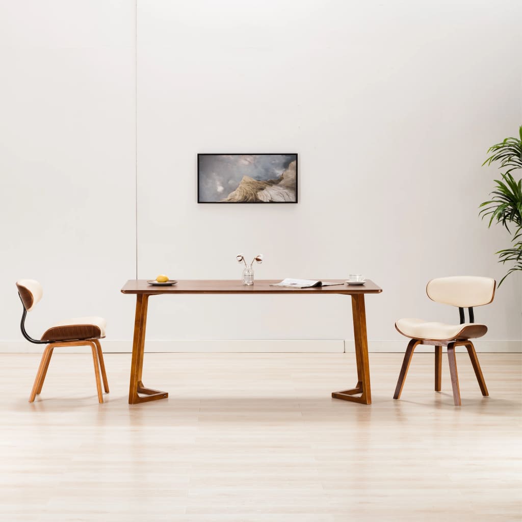 Eetkamerstoelen 2 st gebogen hout en kunstleer crèmekleurig is nu te koop bij PeponiXL, paradijselijk wonen!