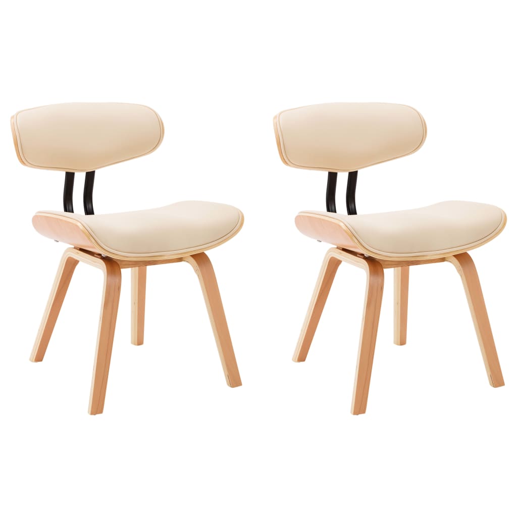 Eetkamerstoelen 2 st gebogen hout en kunstleer crèmekleurig is nu te koop bij PeponiXL, paradijselijk wonen!