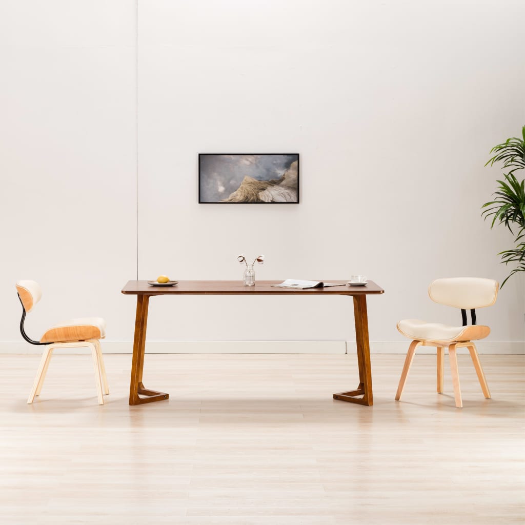 Eetkamerstoelen 2 st gebogen hout en kunstleer crèmekleurig is nu te koop bij PeponiXL, paradijselijk wonen!