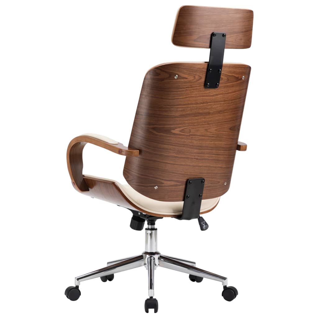 Kantoorstoel draaibaar met hoofdsteun kunstleer en hout crème is nu te koop bij PeponiXL, paradijselijk wonen!