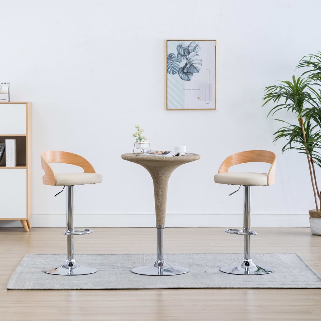 Barkrukken 2 st kunstleer en gebogen hout crèmekleurig is nu te koop bij PeponiXL, paradijselijk wonen!