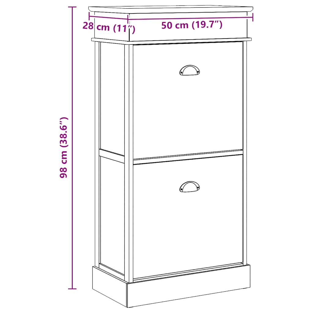 Schoenenkast 50x28x98 cm paulowniahout wit is nu te koop bij PeponiXL, paradijselijk wonen!