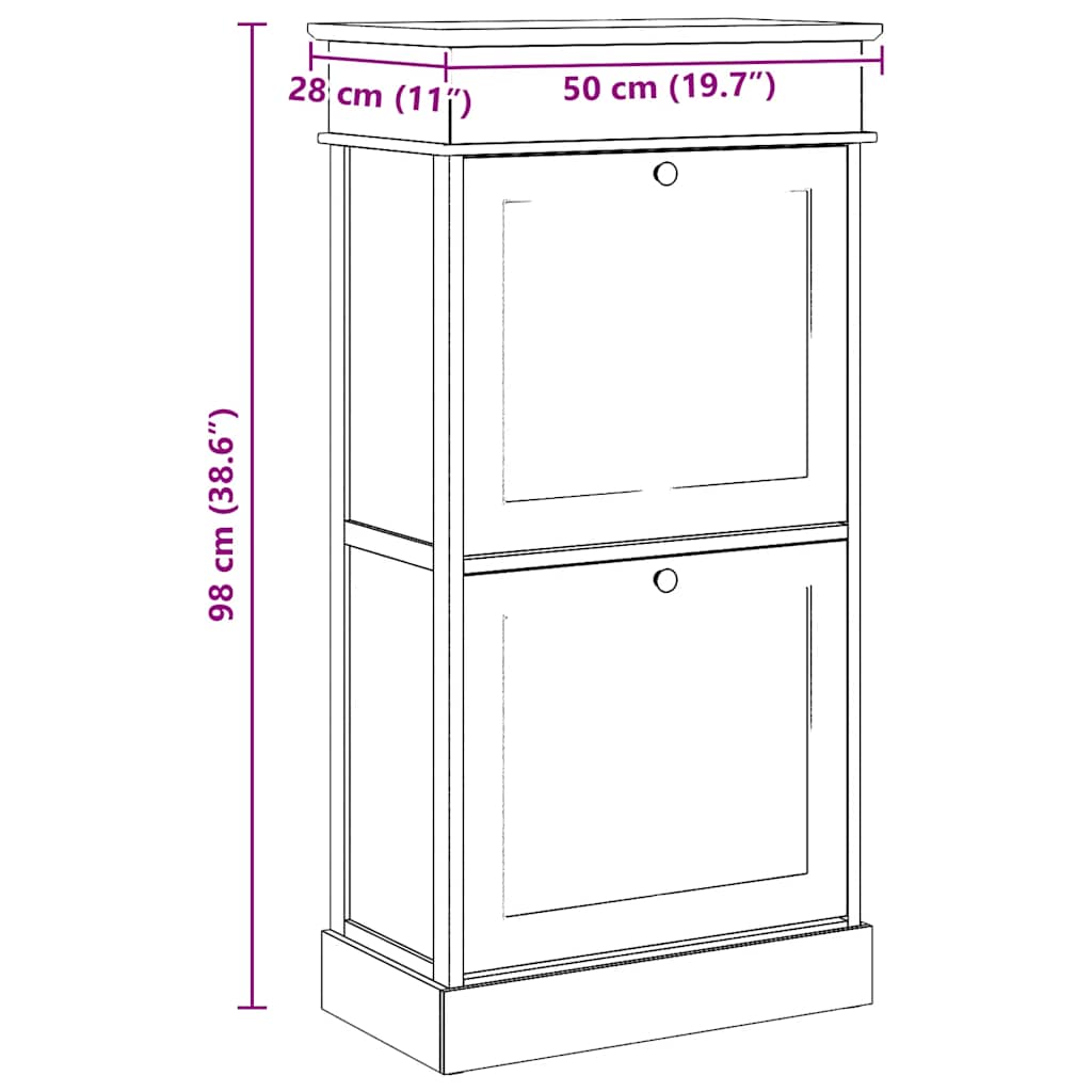 Schoenenkast 50x28x98 cm paulowniahout grijs is nu te koop bij PeponiXL, paradijselijk wonen!