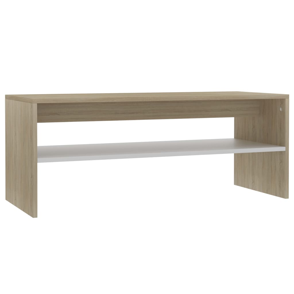 Salontafel 100x40x40 cm bewerkt hout wit en sonoma eikenkleurig