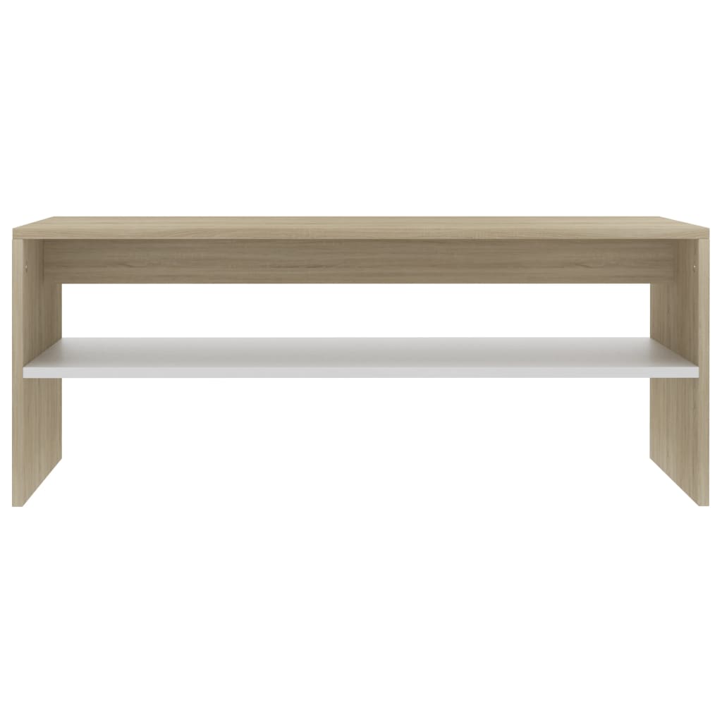 Salontafel 100x40x40 cm bewerkt hout wit en sonoma eikenkleurig