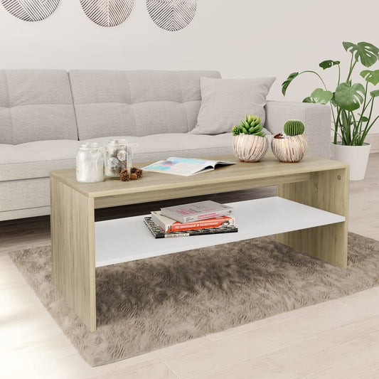 Salontafel 100x40x40 cm bewerkt hout wit en sonoma eikenkleurig is nu te koop bij PeponiXL, paradijselijk wonen!