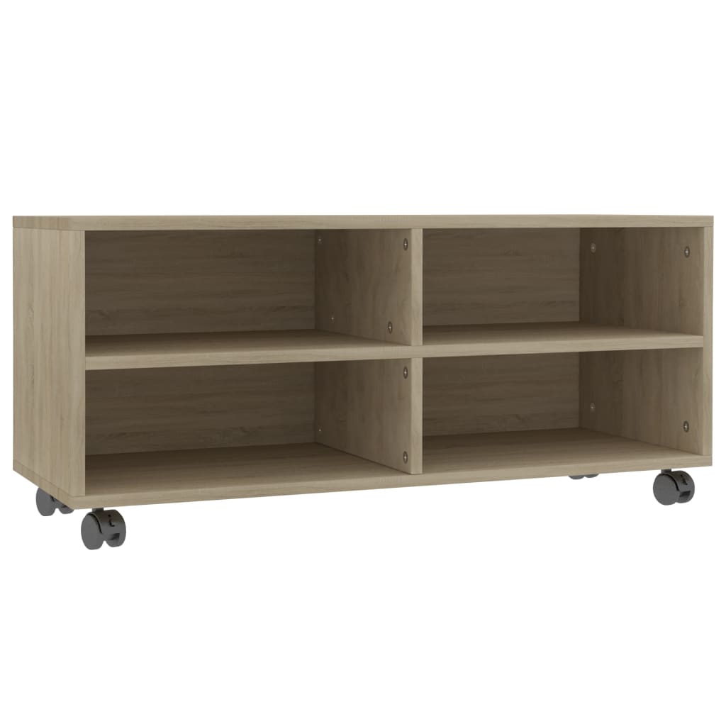 Tv-meubel met wieltjes 90x35x35 cm bewerkt hout sonoma eiken is nu te koop bij PeponiXL, paradijselijk wonen!