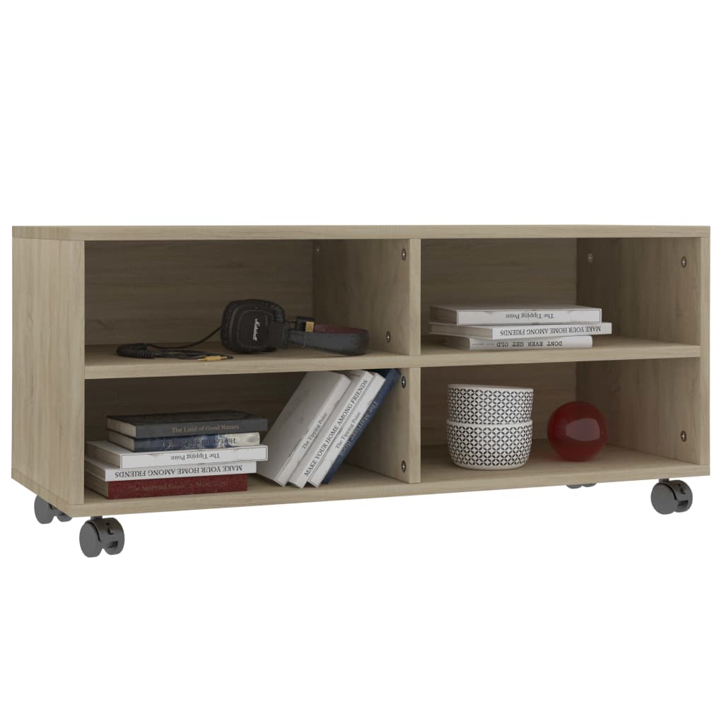 Tv-meubel met wieltjes 90x35x35 cm bewerkt hout sonoma eiken is nu te koop bij PeponiXL, paradijselijk wonen!