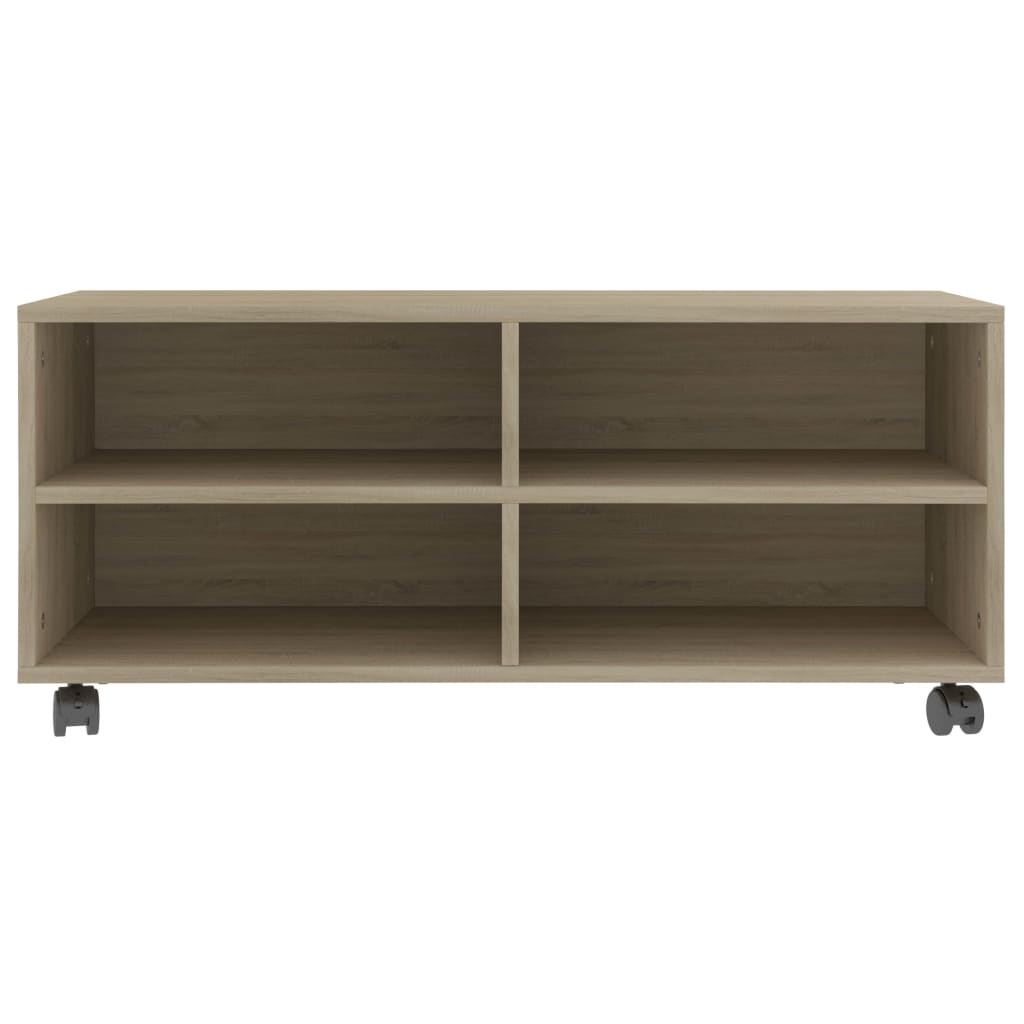 Tv-meubel met wieltjes 90x35x35 cm bewerkt hout sonoma eiken is nu te koop bij PeponiXL, paradijselijk wonen!