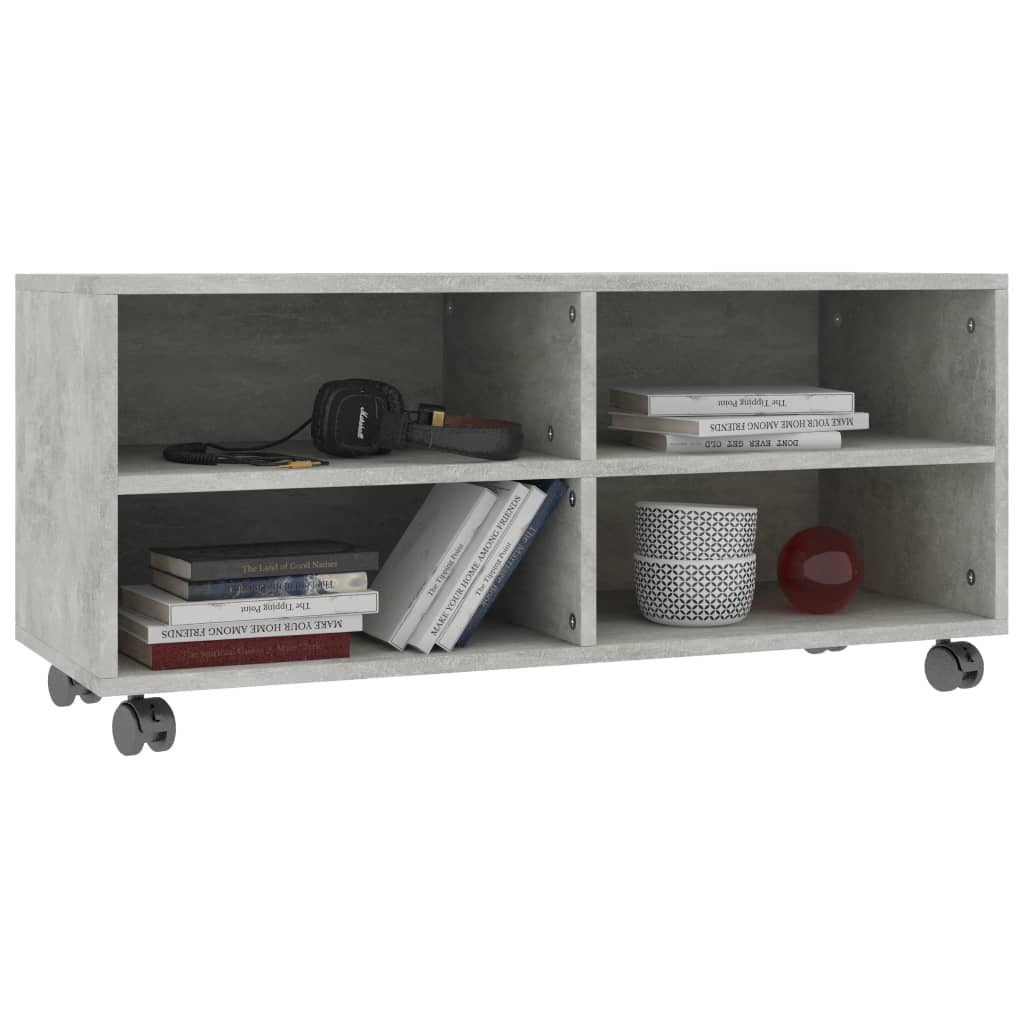 Tv-meubel met wieltjes 90x35x35 cm bewerkt hout betongrijs is nu te koop bij PeponiXL, paradijselijk wonen!