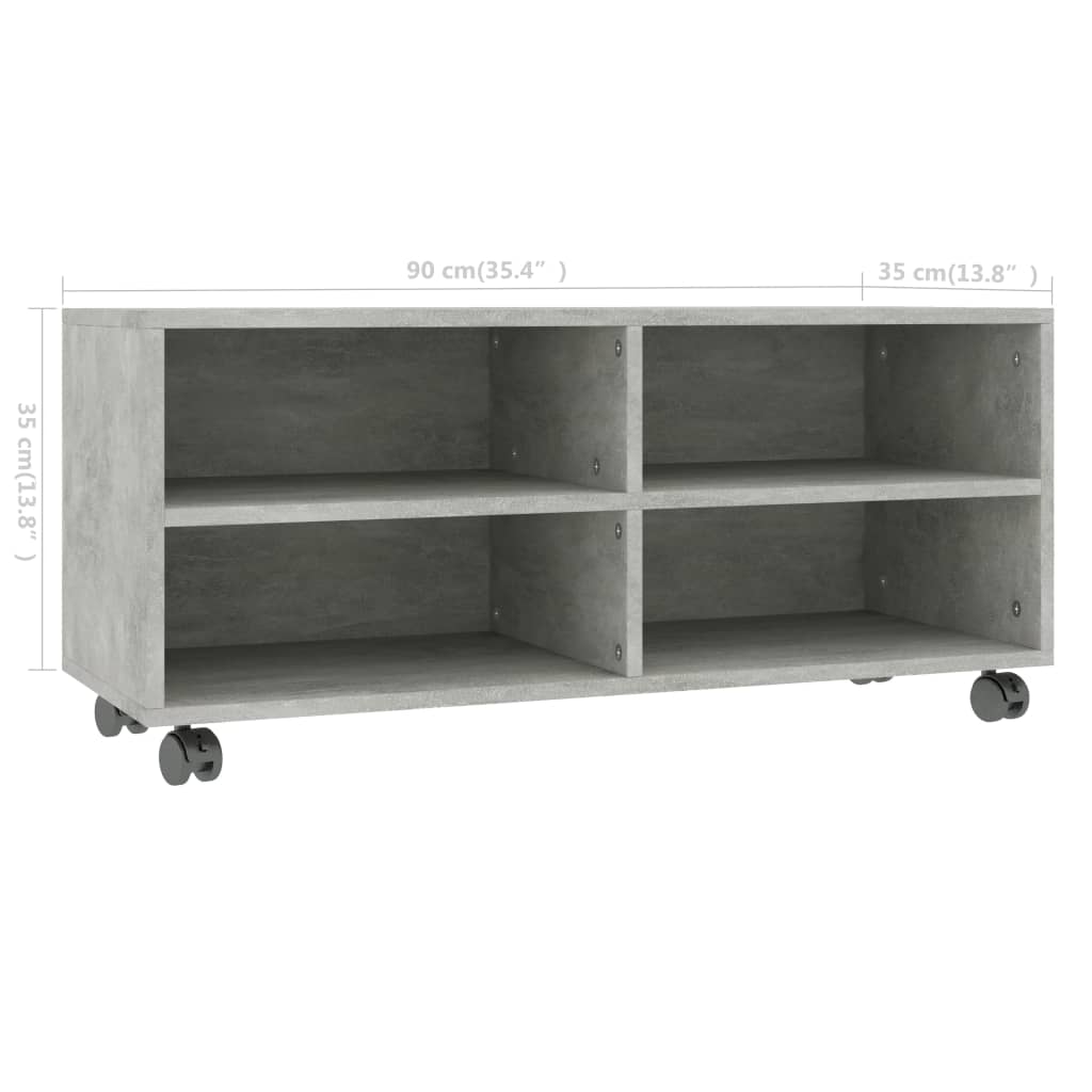 Tv-meubel met wieltjes 90x35x35 cm bewerkt hout betongrijs is nu te koop bij PeponiXL, paradijselijk wonen!