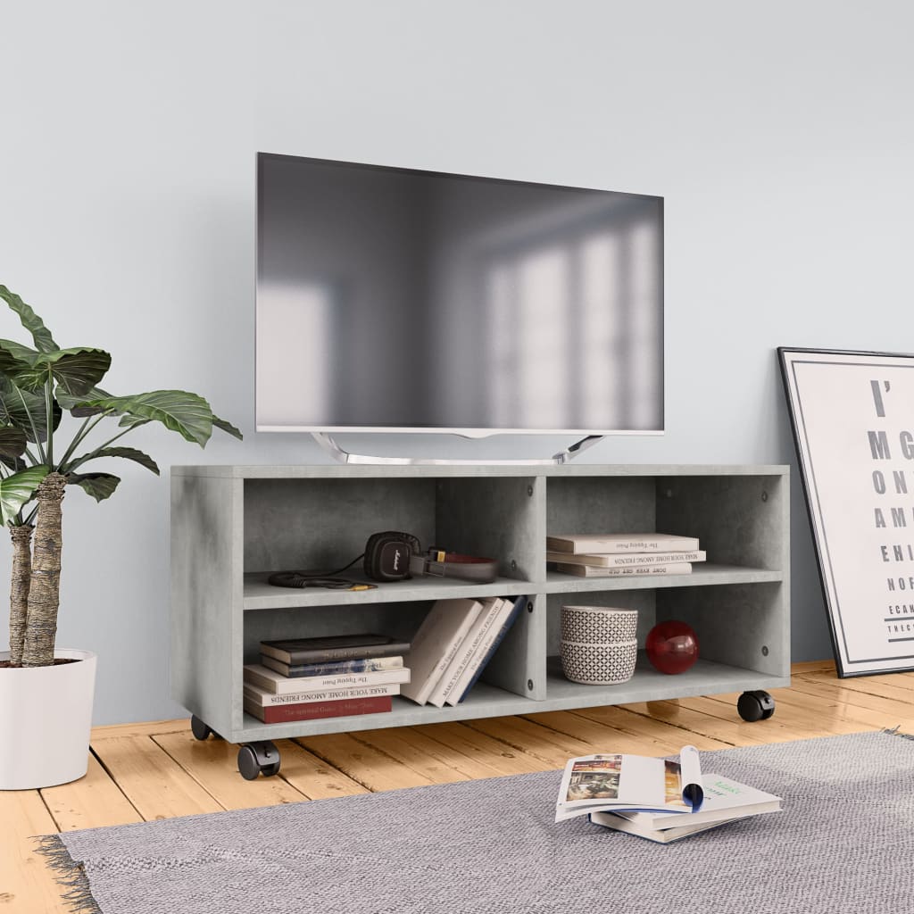 Tv-meubel met wieltjes 90x35x35 cm bewerkt hout betongrijs is nu te koop bij PeponiXL, paradijselijk wonen!