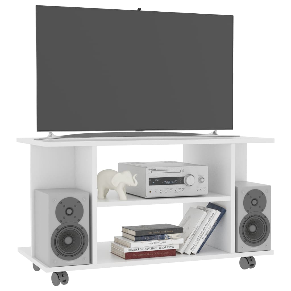 Tv-meubel met wieltjes 80x40x45 cm bewerkt hout wit is nu te koop bij PeponiXL, paradijselijk wonen!