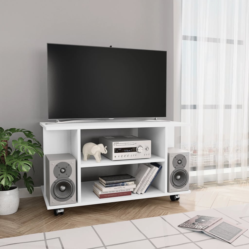 Tv-meubel met wieltjes 80x40x45 cm bewerkt hout wit is nu te koop bij PeponiXL, paradijselijk wonen!