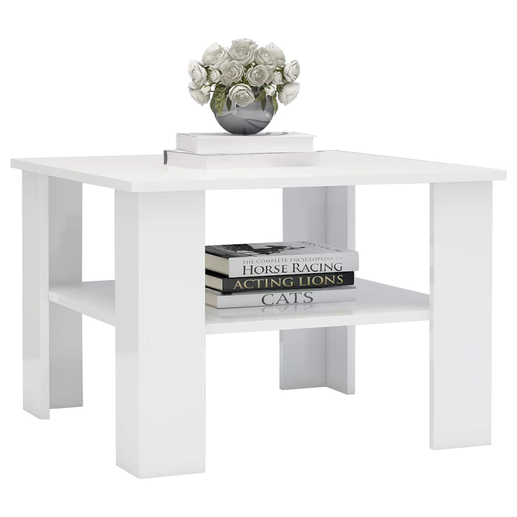 Salontafel 60x60x42 cm bewerkt hout hoogglans wit