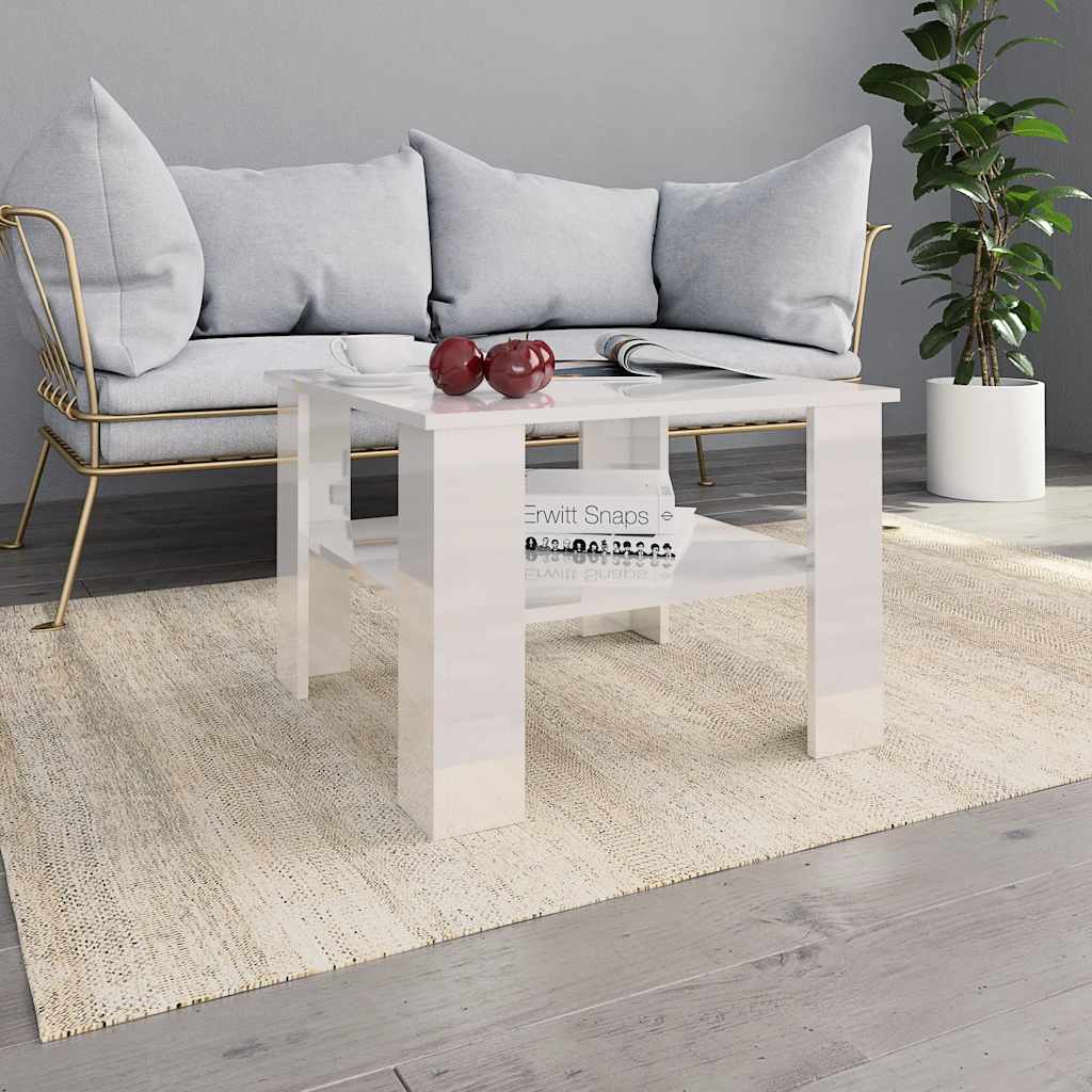 Salontafel 60x60x42 cm bewerkt hout hoogglans wit