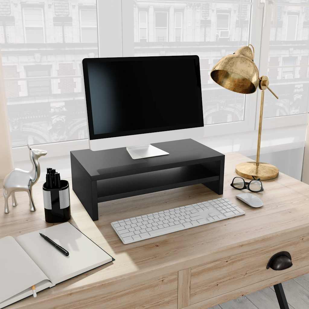 Monitorstandaard 42x24x13 cm bewerkt hout zwart is nu te koop bij PeponiXL, paradijselijk wonen!