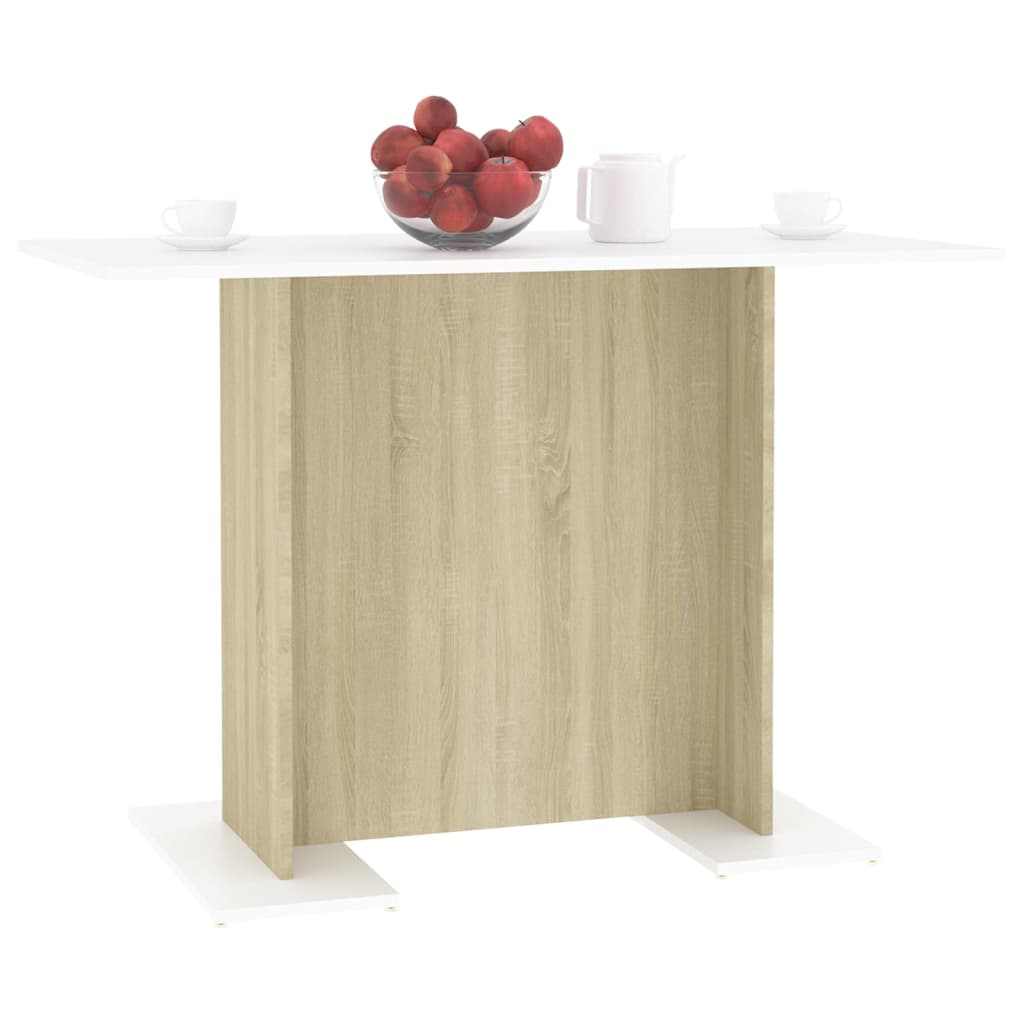 Eettafel 110x60x75 cm bewerkt hout wit en sonoma eikenkleurig is nu te koop bij PeponiXL, paradijselijk wonen!