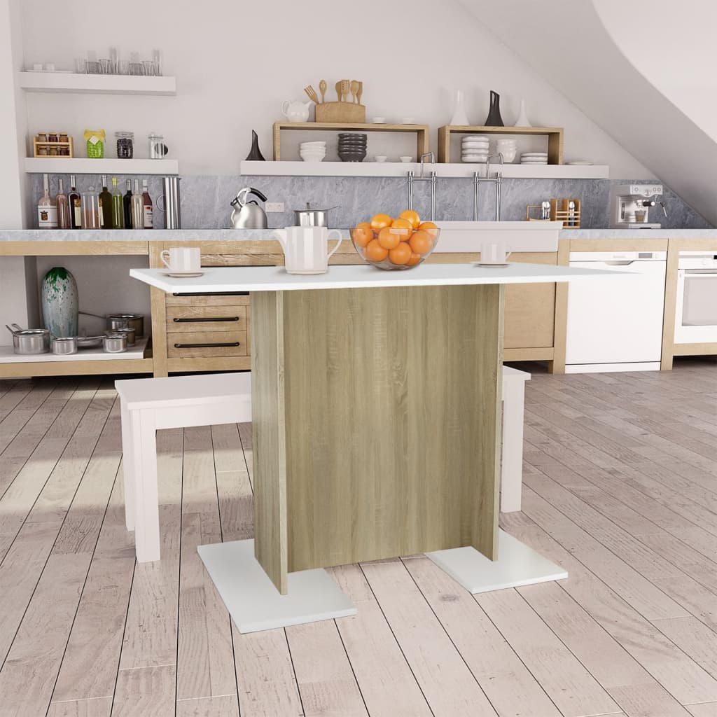 Eettafel 110x60x75 cm bewerkt hout wit en sonoma eikenkleurig is nu te koop bij PeponiXL, paradijselijk wonen!