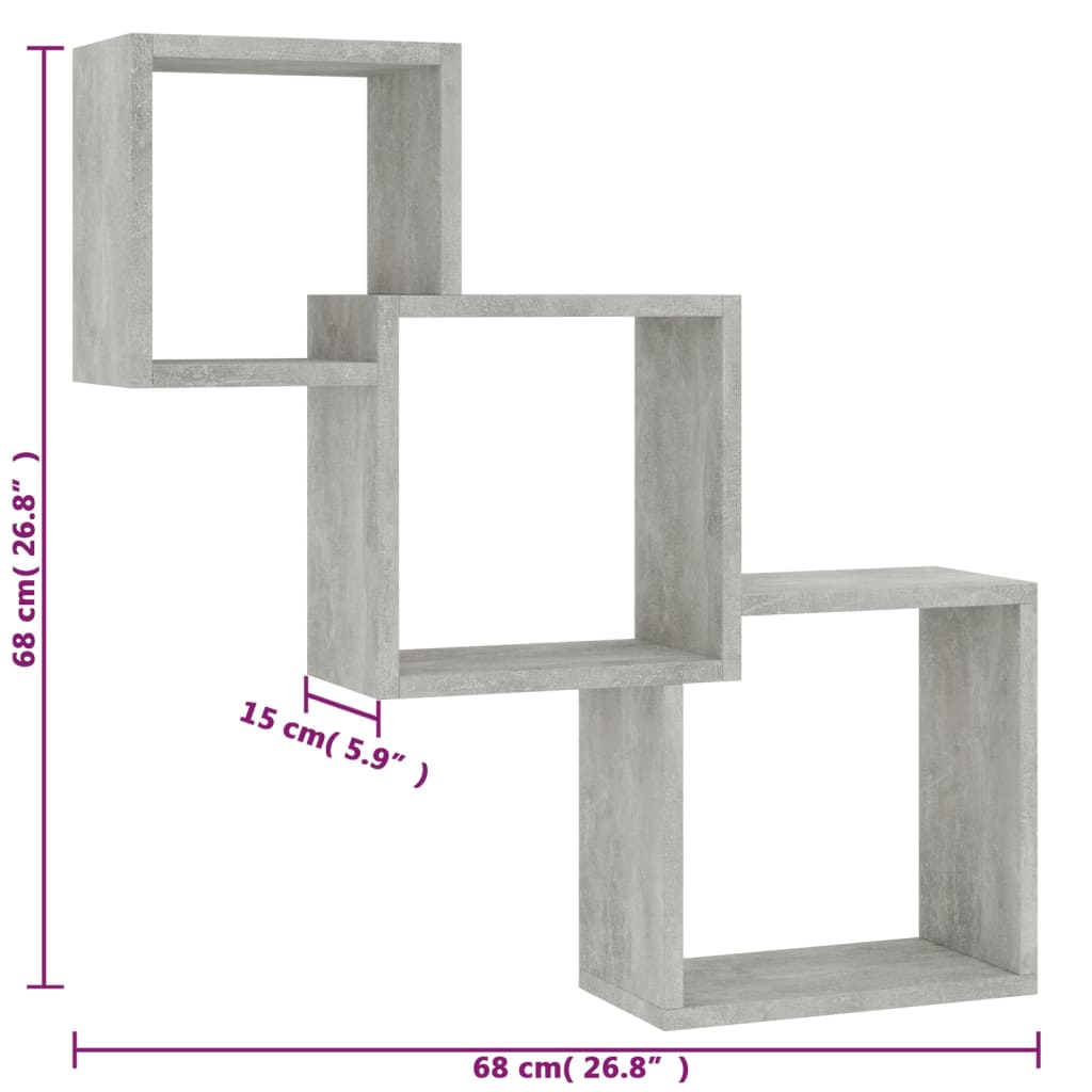 Wandschappen kubus 68x15x68 cm bewerkt hout betongrijs is nu te koop bij PeponiXL, paradijselijk wonen!