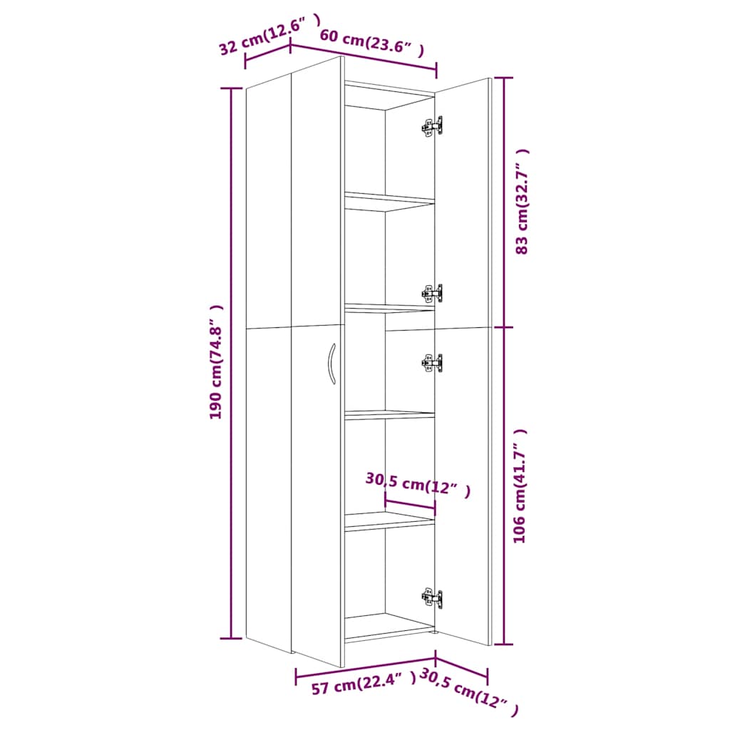 Kantoorkast 60x32x190 cm bewerkt hout sonoma eikenkleurig is nu te koop bij PeponiXL, paradijselijk wonen!