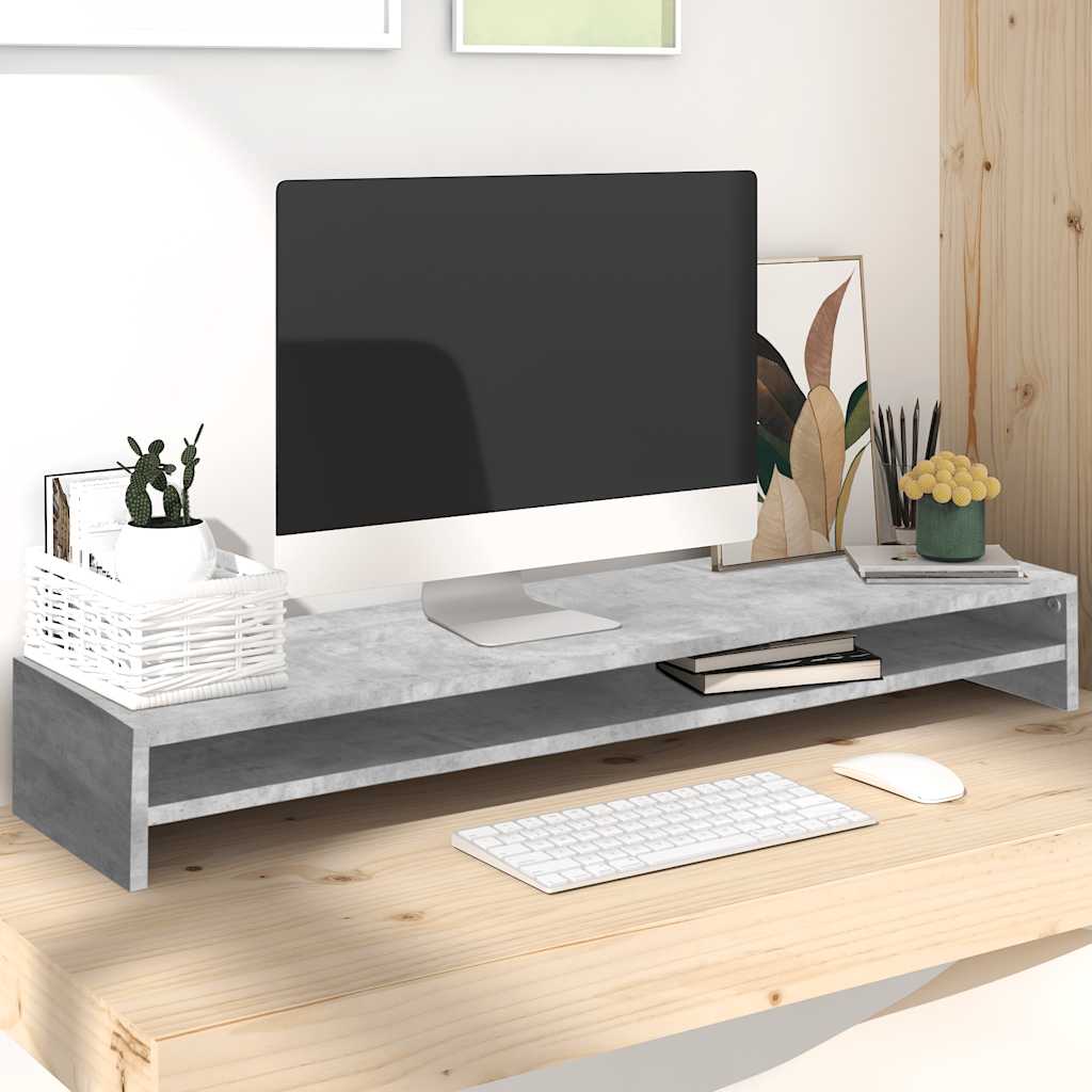 Monitorstandaard 100x24x13 cm bewerkt hout betongrijs is nu te koop bij PeponiXL, paradijselijk wonen!