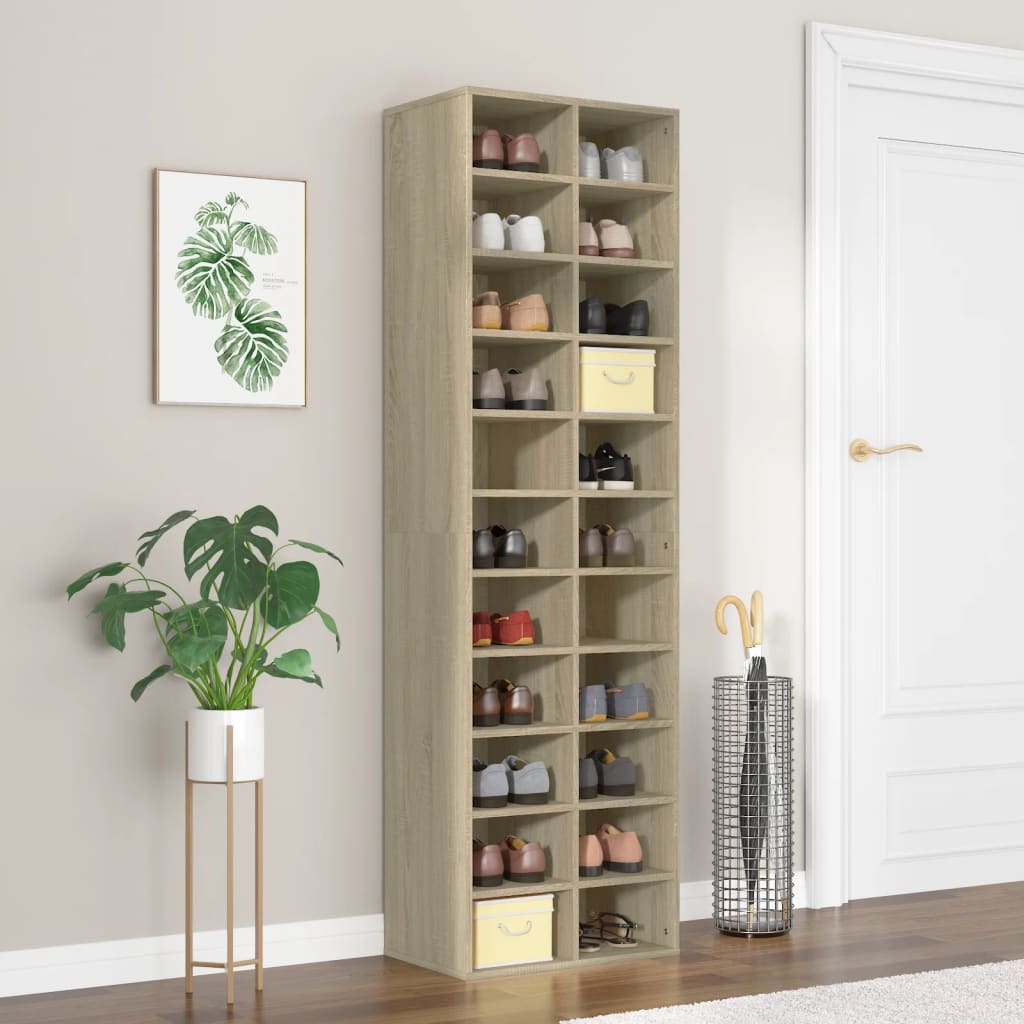 Schoenenkast 54x34x183 cm bewerkt hout sonoma eikenkleurig is nu te koop bij PeponiXL, paradijselijk wonen!