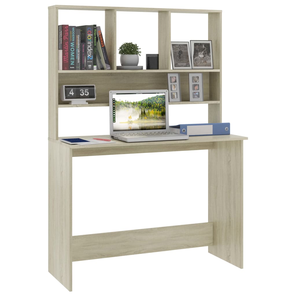 Bureau met schappen 110x45x157cm bewerkt hout sonoma eikenkleur is nu te koop bij PeponiXL, paradijselijk wonen!