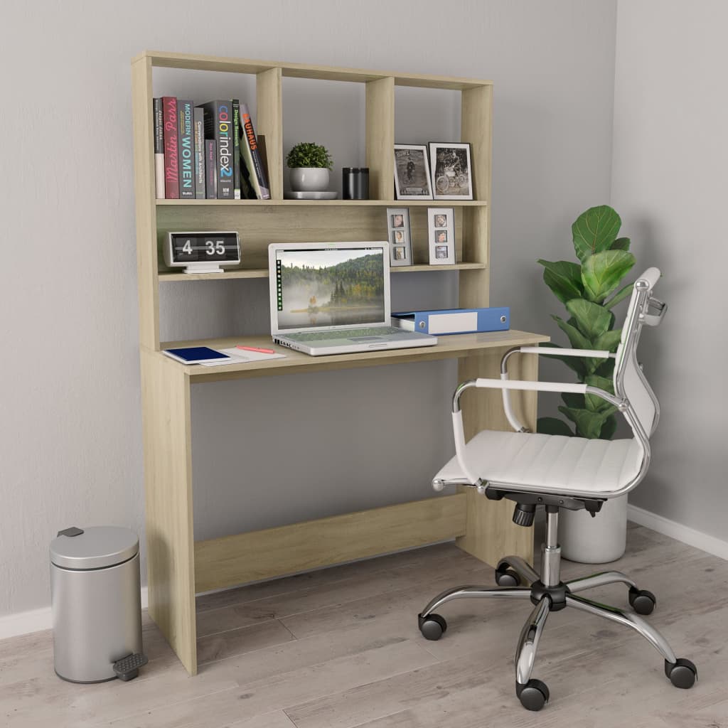 Bureau met schappen 110x45x157cm bewerkt hout sonoma eikenkleur is nu te koop bij PeponiXL, paradijselijk wonen!