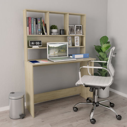 Bureau met schappen 110x45x157cm bewerkt hout sonoma eikenkleur is nu te koop bij PeponiXL, paradijselijk wonen!