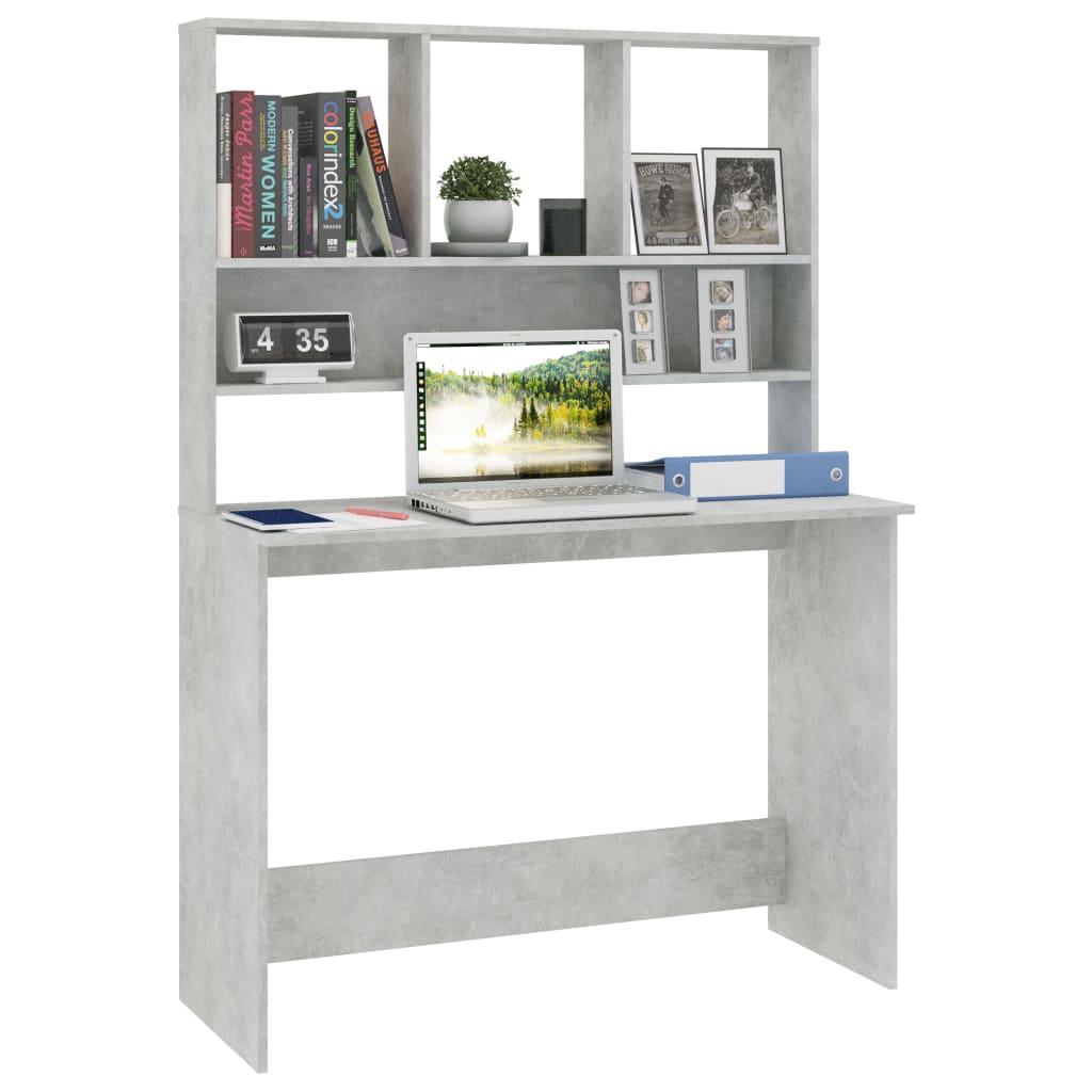 Bureau met schappen 110x45x157 cm bewerkt hout betongrijs is nu te koop bij PeponiXL, paradijselijk wonen!