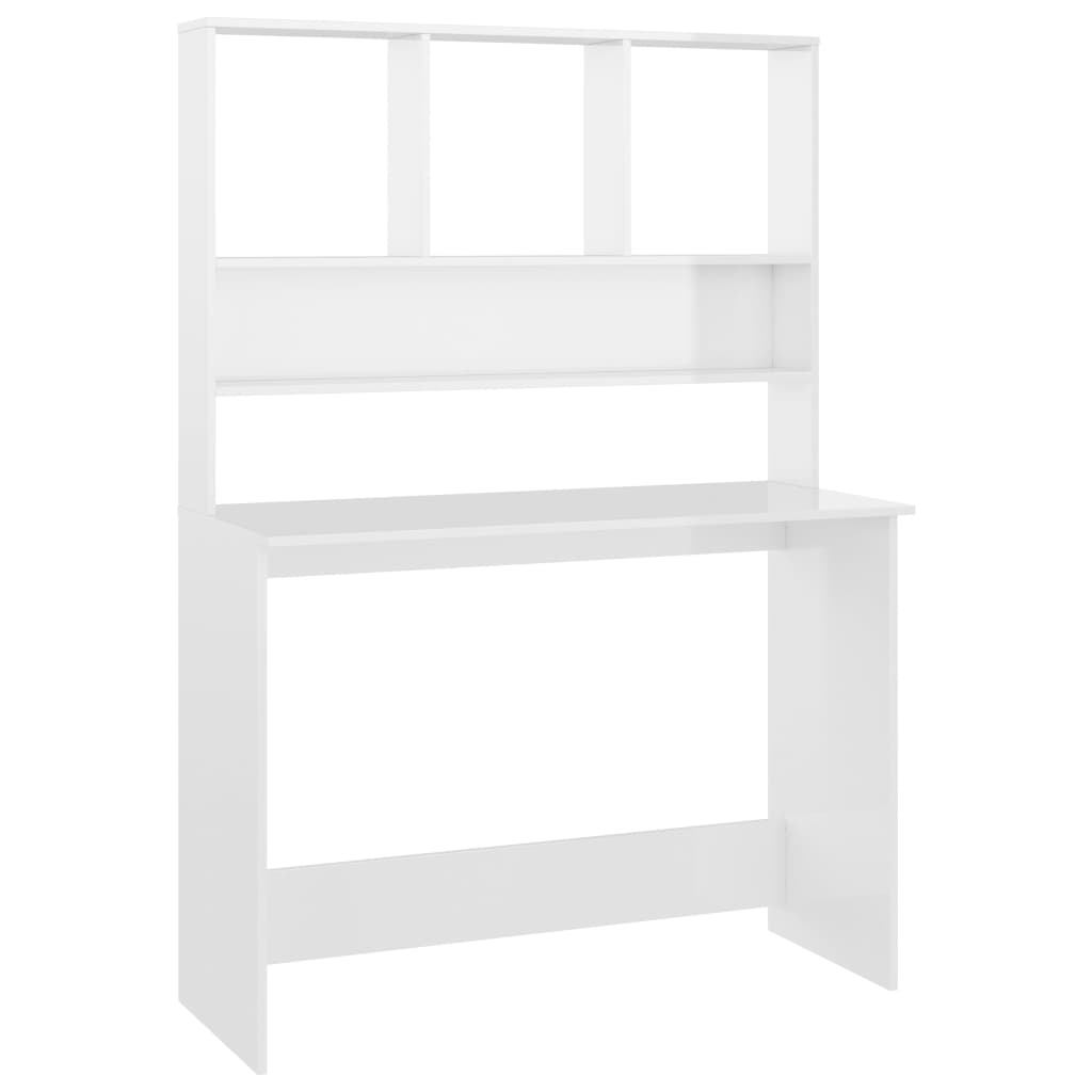 Bureau met schappen 110x45x157 cm bewerkt hout hoogglans wit is nu te koop bij PeponiXL, paradijselijk wonen!
