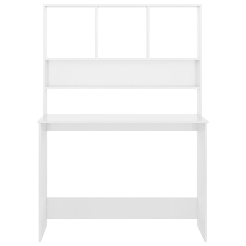 Bureau met schappen 110x45x157 cm bewerkt hout hoogglans wit is nu te koop bij PeponiXL, paradijselijk wonen!