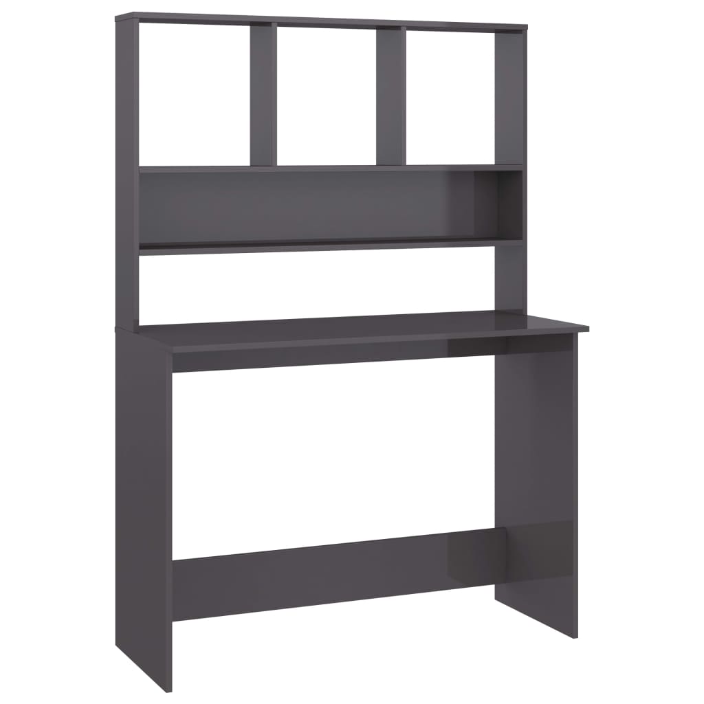 Bureau met schappen 110x45x157 cm bewerkt hout hoogglans grijs is nu te koop bij PeponiXL, paradijselijk wonen!