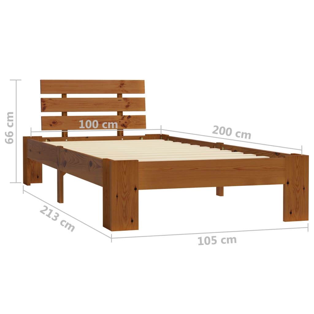 Bedframe massief grenenhout honingbruin 100x200 cm is nu te koop bij PeponiXL, paradijselijk wonen!