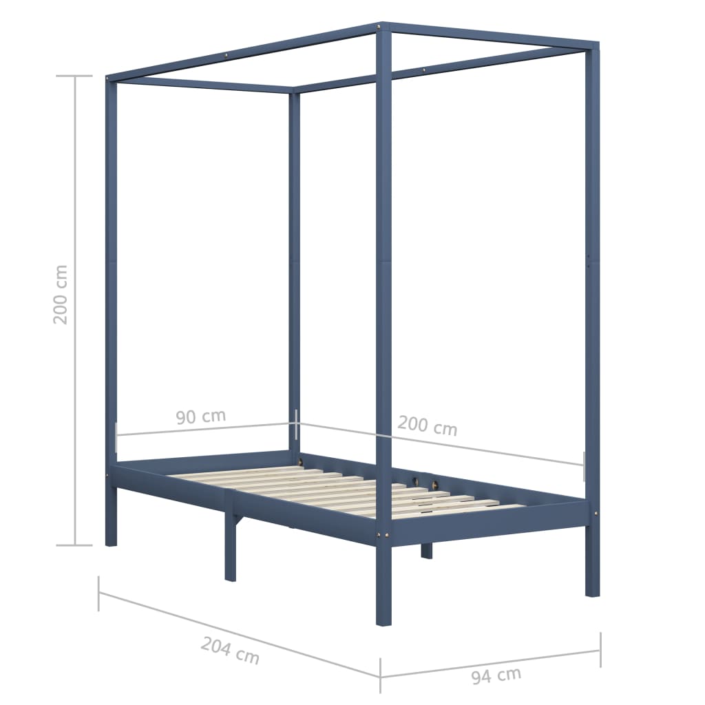 Hemelbedframe massief grenenhout grijs 90x200 cm is nu te koop bij PeponiXL, paradijselijk wonen!